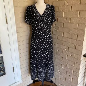 Talbots Black Floral Midi Dress Pockets Romantic Classic Feminine NWOT Size 4